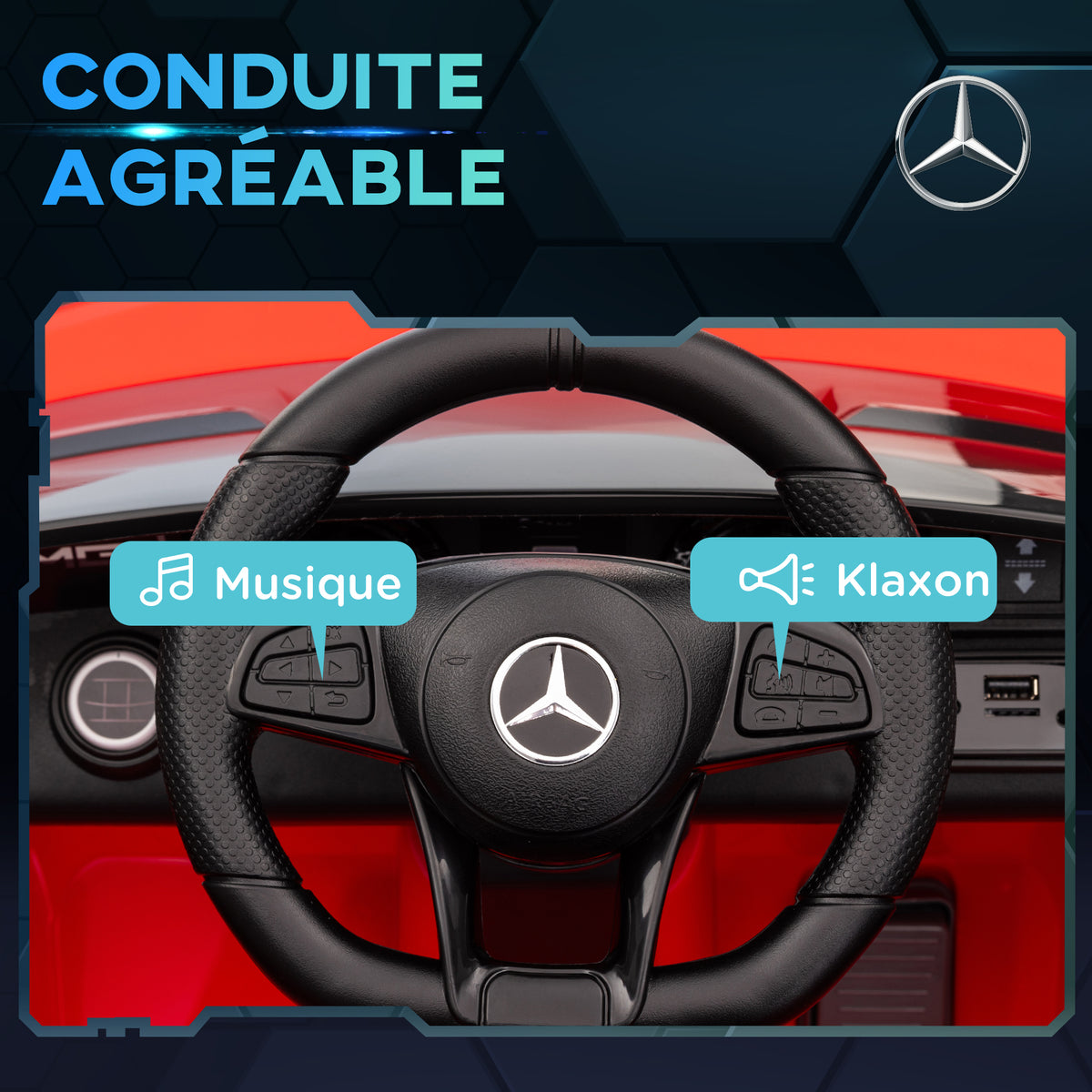 Voiture électrique enfants sous licence Mercedes-Benz AMG GTR 12V télécommande 2,4G max. 5 km/h 108 x 67 x 46 cm rouge