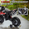 Moto électrique enfants sous licence Aprilia avec 2 moteurs 12V, roues d'entraînement, lumière LED, musique - rouge