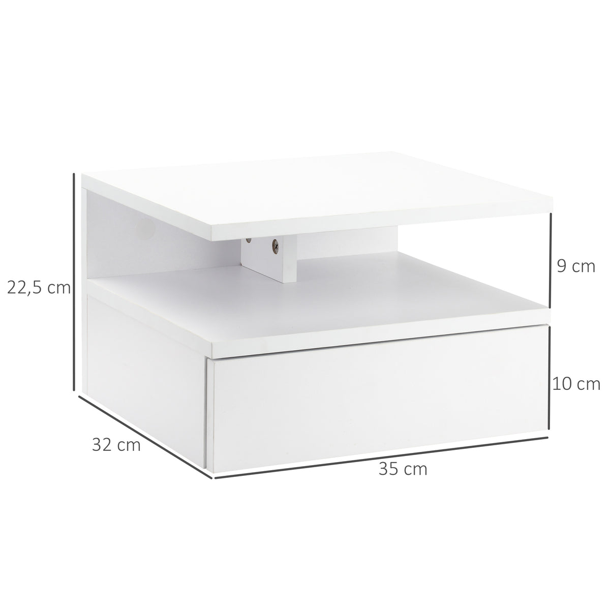 Lot de 2 tables de chevet murales, tables de nuit suspendues avec tiroir coulissant, compartiment ouvert, plateau, style moderne, pour chambre à coucher, 35 x 32 x 22,5 cm, blanc