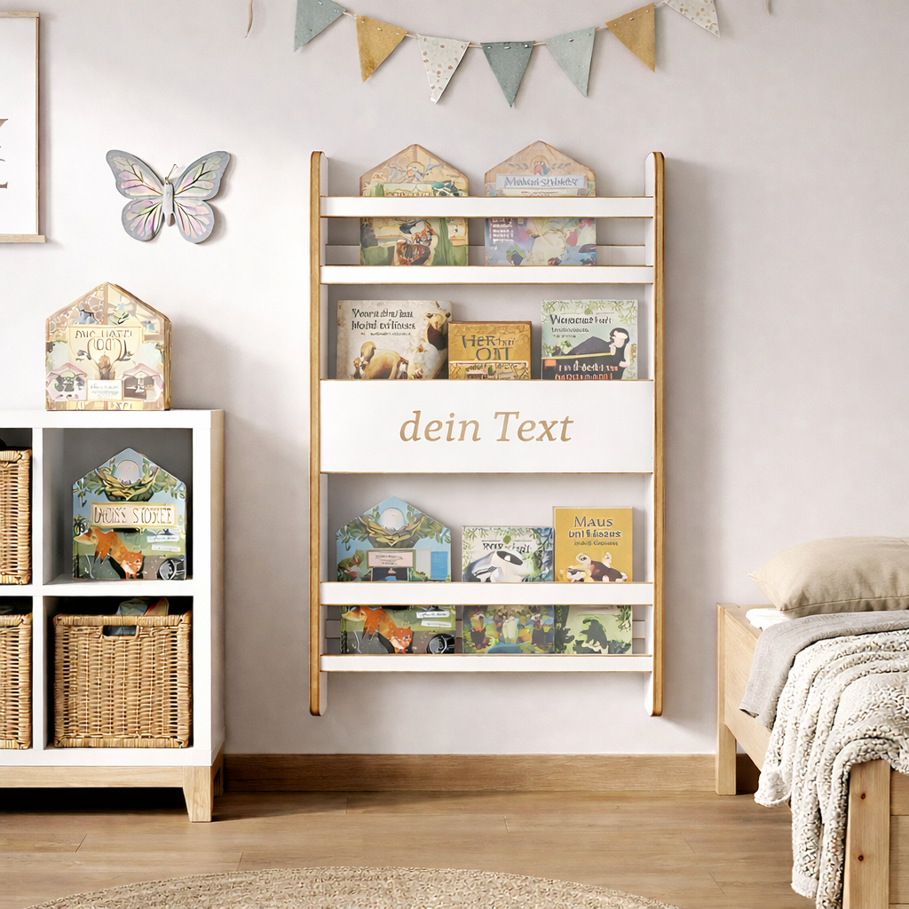 MAMOI® libreria per bambini, mensola da parete per cameretta, panca per libri in pannello a base di legno, mobili Montessori
