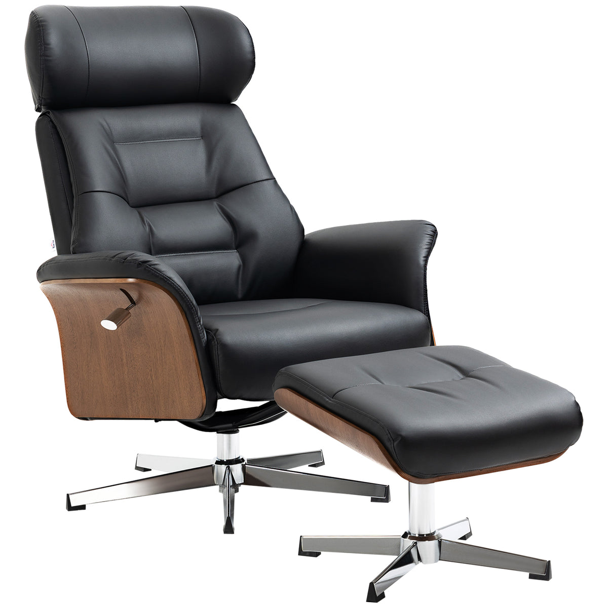 Fauteuil relax avec repose-pied, fauteuil de relaxation avec dossier inclinable, têtière réglable, 80x84x108cm, noir